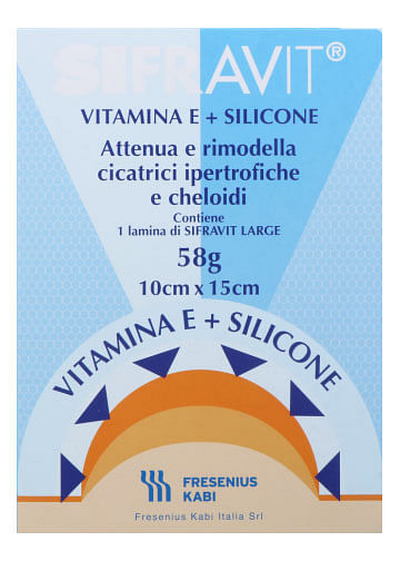 Placca In Silicone E Vitamina E Sifravit Dimensioni 15 X10 Cm. Indicata Nel Trattamento Di Cheloidi E Cicatrici Ipertrofiche Conseguenti Ad Interventi