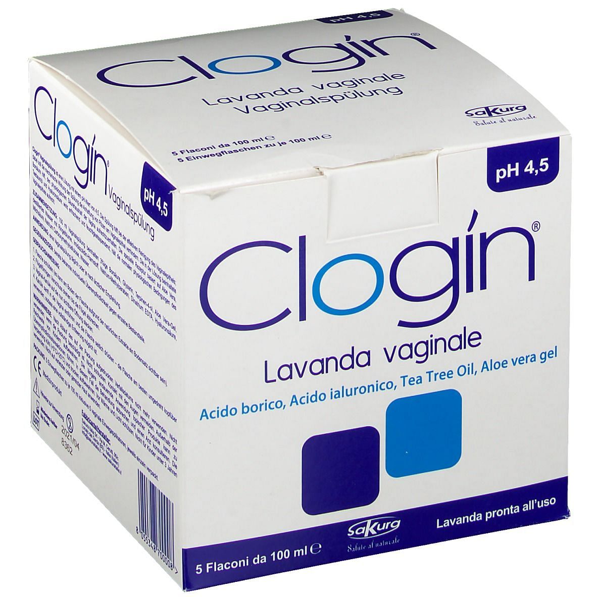 Clogin Lavanda Vaginale 5 Flaconi Da 100 Ml + 5 Cannule Vaginali Monouso