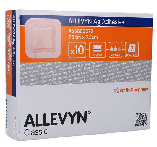 Medicazione Idrocellulare Sterile Altamente Assorbente Adesiva In Schiuma Di Poliuretano Allevyn Adhesive Ag 7,5 X7,5 Cm 10 Pezzi