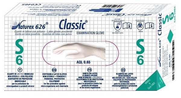 Guanto In Lattice Monouso Non Sterile Con Polvere Naturex 626 Classic Misura Small 100 Pezzi