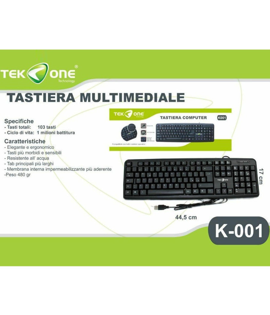 Tastiera usb tekone k-001 multimediale key striker computer pc desktop