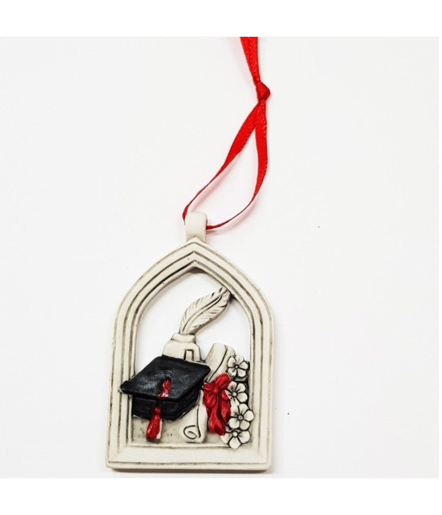 Bomboniera pergamena arco laurea cappello calamaio fortuna rosso bianco appendino
