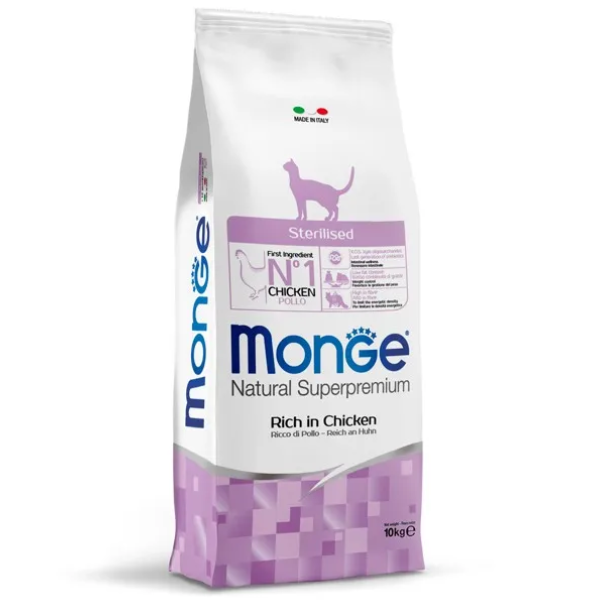 Monge natural superpremium sterilised ricco di pollo - 10 kg sterilised - croccantini per gatti