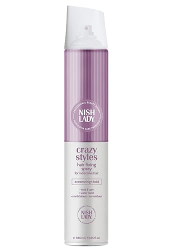 Nishlady Crazy Styles - Spray Fissante Per Capelli, 386 Ml, Ultra Forte Per Tutti I Tipi Di Capelli, Impermeabile, Senza Residui, Perfetto Per Tutto I