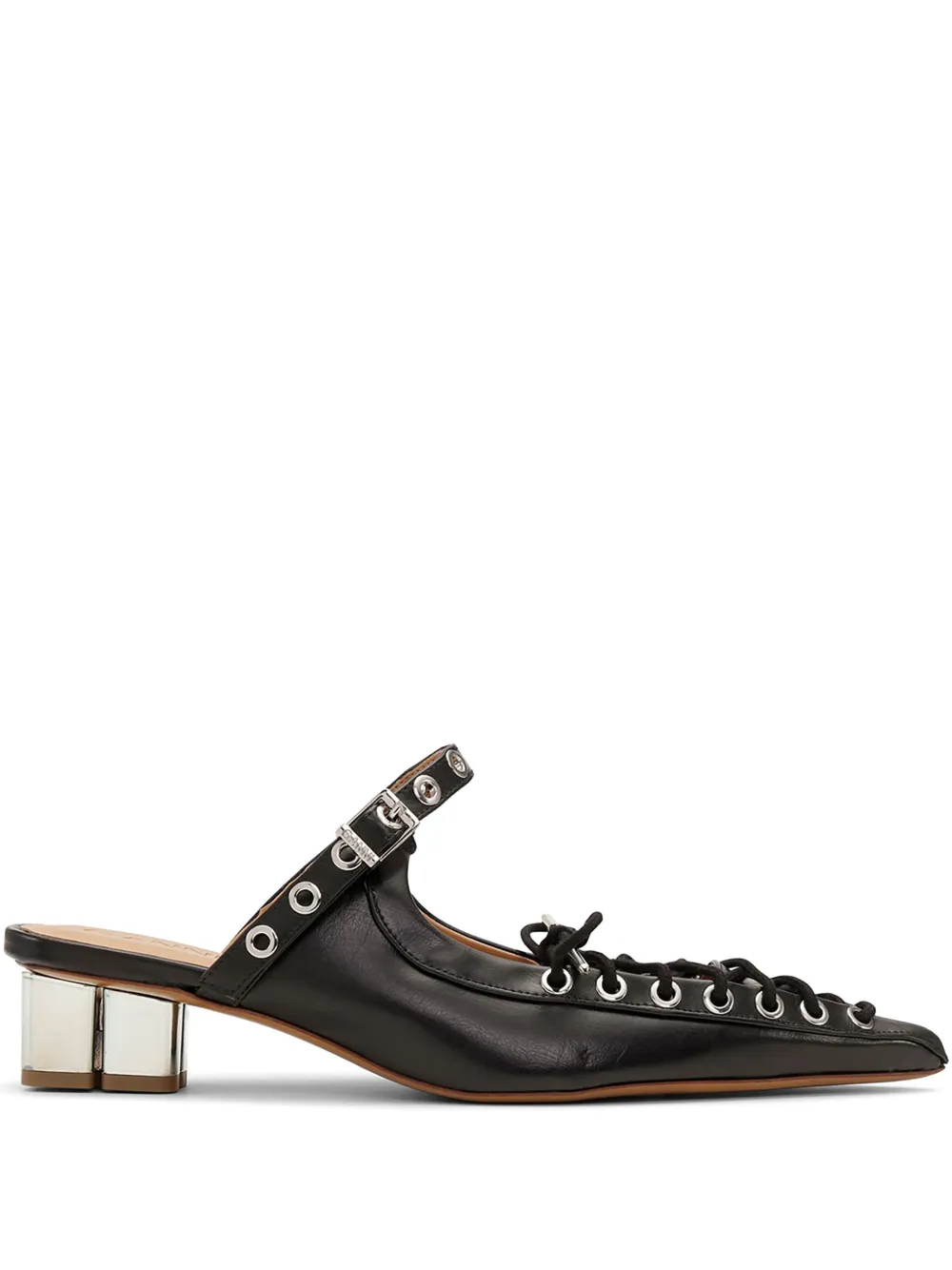 GANNI Mules in pelle con lacci - Nero