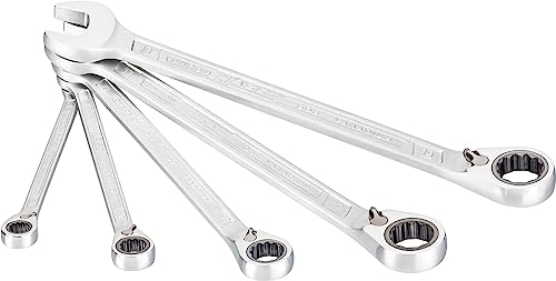 Hazet 606/5 Serie Di Chiavi Combinate A Forchetta/Ad Anello Con Cricchetto, Argento, Numero Utensili 5
