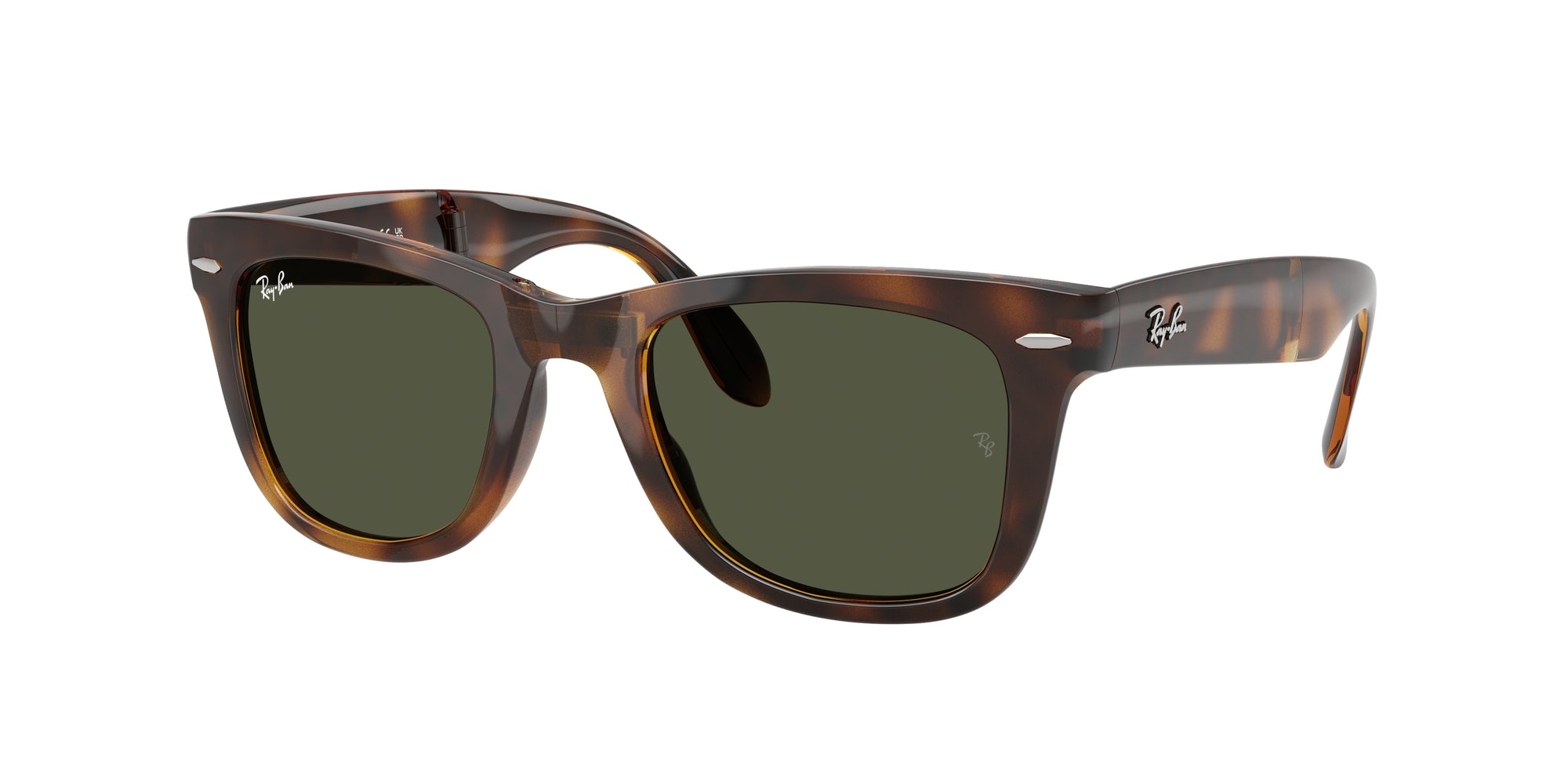 Ray - Ban Uomo Rb4105 Folding Wayfarer 710/31 Occhiali Da Sole Nylon Tartaruga Verde Squadrata Normale