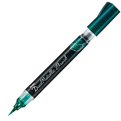 Pentel - Rotulador Pincel Con Pulsador Trasero Y De Tinta Brillante, Color Verde.