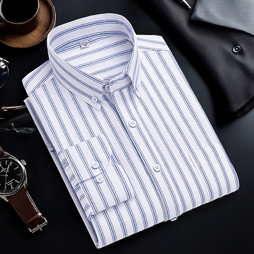 Per uomo Camicie Camicia abbottonata Camicia Oxford Camicia non stirabile Camicia a righe A quadri / A righe / Chevron Matrimonio Ufficio e carriera B