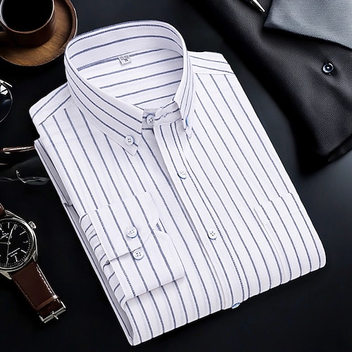 Per uomo Camicie Camicia abbottonata Camicia Oxford Camicia non stirabile Camicia a righe A quadri / A righe / Chevron Matrimonio Ufficio e carriera B