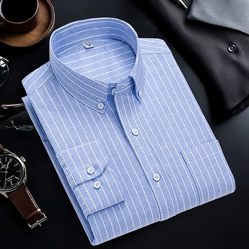 Per uomo Camicie Camicia abbottonata Camicia Oxford Camicia non stirabile Camicia a righe A quadri / A righe / Chevron Matrimonio Ufficio e carriera B