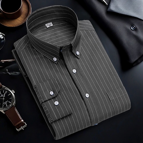 Per uomo Camicie Camicia abbottonata Camicia Oxford Camicia non stirabile Camicia a righe A quadri / A righe / Chevron Matrimonio Ufficio e carriera B