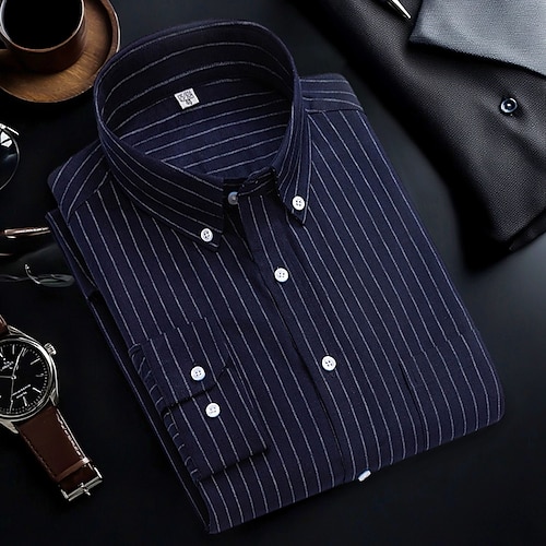 Per uomo Camicie Camicia abbottonata Camicia Oxford Camicia non stirabile Camicia a righe A quadri / A righe / Chevron Matrimonio Ufficio e carriera B