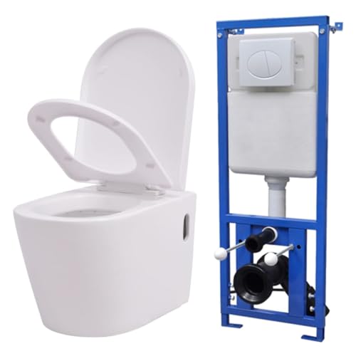 Vidaxl Toilette Murale Réservoir Caché Céramique Blanc Salle De Bain Cuvette