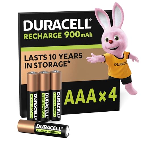 Duracell Rechargeables Piles Aaa (Lot De 4 Piles), 900 Mah, Nimh, Pré-Chargées, Nos Piles Rechargeables Qui Durent Le Plus Longtemps, Un Packaging Rec