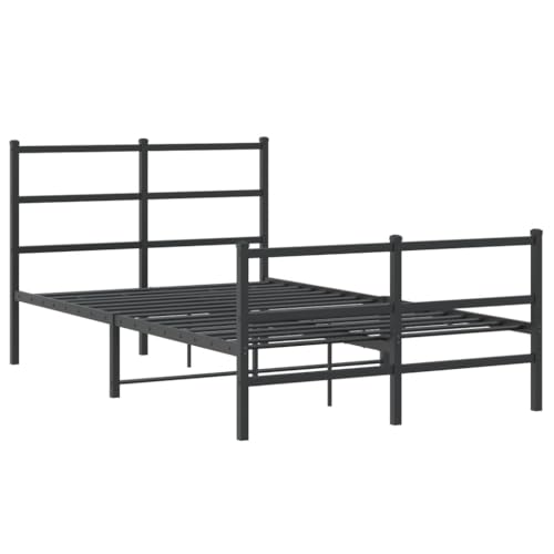 Vidaxl Cadre De Lit Métal Avec Tête De Lit Pied De Lit, Lit Double Avec Sommier À Lattes, Lit Adulte Avec Pied Chambre, Moderne, Noir 120X200 Cm
