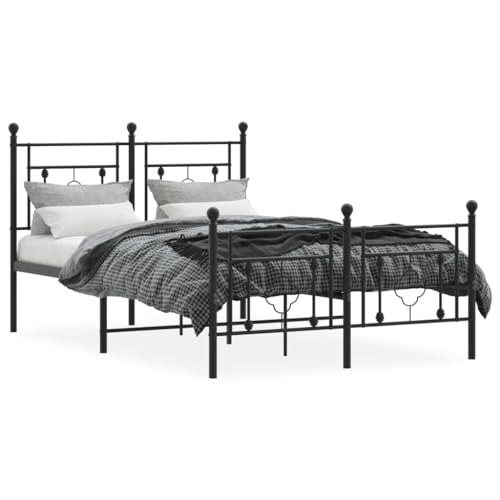 Vidaxl Cadre De Lit Métal Avec Tête De Lit Pied De Lit, Lit Double Avec Sommier À Lattes, Lit Adulte Avec Pied Chambre, Moderne, Noir 120X190 Cm