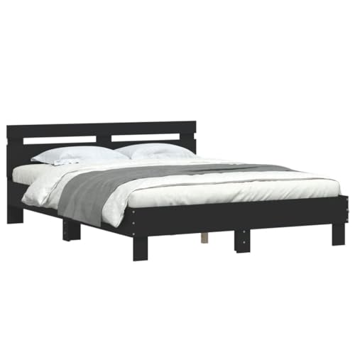 Vidaxl Cadre De Lit Avec Tête De Lit Et Led, Lit Double Avec Sommier À Lattes, Lit Adulte De Chambre, Noir 140X200 Cm Bois D'Ingénierie