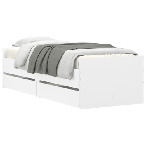 Vidaxl Cadre De Lit Avec Tiroirs, Lit Simple Avec Sommier À Lattes, Lit Adulte De Chambre, Moderne, Blanc 90X200 Cm Bois D'Ingénierie