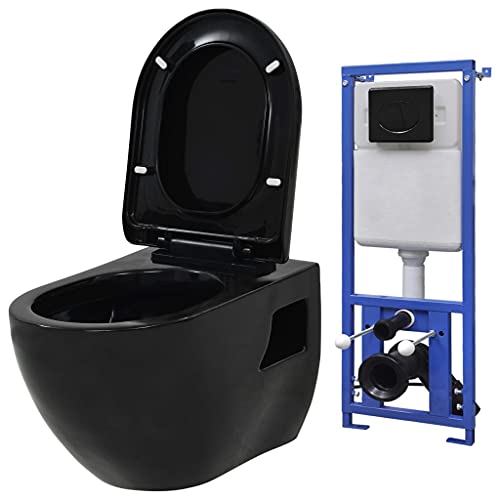 Vidaxl Toilette Suspendue Au Mur Avec Réservoir Caché Vestiaire Salle De Bain Maison Economie D'Eau Pieds Réglables En Hauteur Céramique Noir