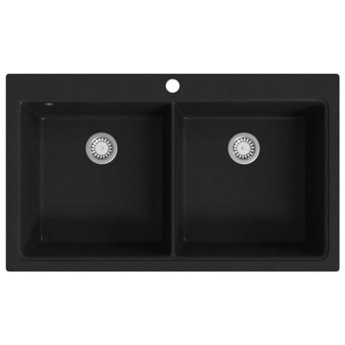 Vidaxl Évier De Cuisine Encastrable À 2 Bacs En Granite Noir Lave-Main Lavabo