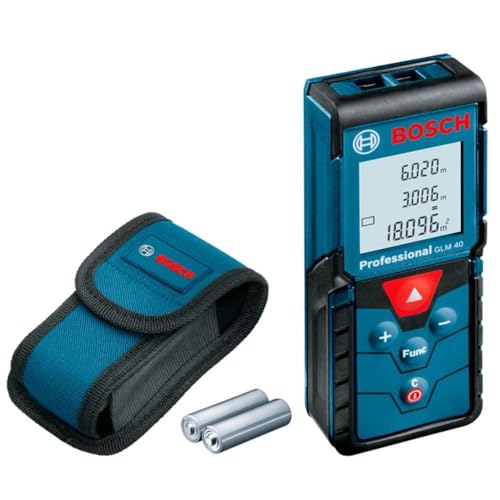 Bosch Professional Télémètre Laser Glm 40 (Avec Fonction Mémoire, Portée : 0,15 – 40 M ; Contenu Du Carton : Télémètre Laser Bosch Glm 40, 2 Piles 1,5