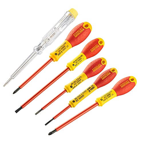 Stanley Fatmax 0-65-443 Jeu De 6 Tournevis Isolés 1000V - Gamme Fatmax - Fabriqué En France - Liaison Quasi Incassable - Lame En Acier - Protection Po