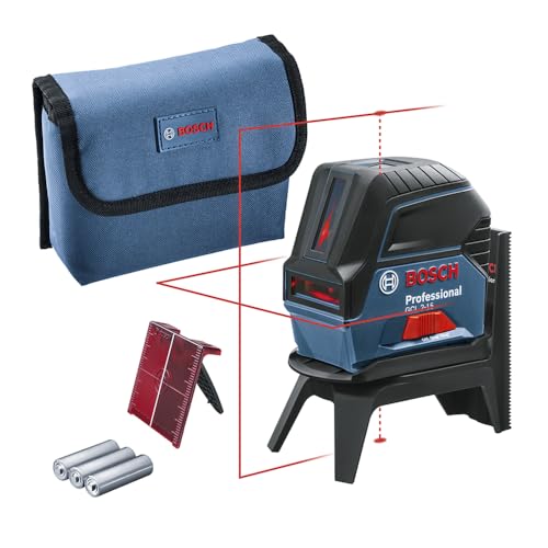 Bosch Professional Laser Ligne En Croix Gcl 2-15 (Laser Rouge, Pour L'Intérieur, Avec Points D’Aplomb, Portée : 15 M, 3 Piles Aa, Support Rotatif Rm 1