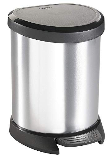 Curver Poubelle Rectangulaire À Pédale Decobin 5L - Fermeture Douce - Aspect Métal - Pour Cuisine, Bureau, Salle De Bain - 24,6X27,7X21 Cm - Gris