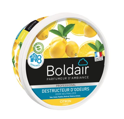 Boldair - Gel Destructeur D'Odeur Citron - Neutralise Les Odeurs - Parfume - Produit Gel Solide - Multi Application - Durée 8 Semaines - 300G - Fabric