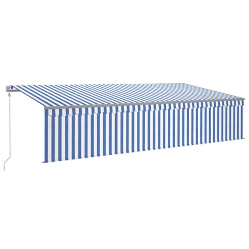 Vidaxl Auvent Automatique Store Capteur De Vent Led Banne Pliable Jardin Balcon Terrasse Extérieur Protection Contre Rayons Uv 6X3 M Bleu Et Blanc
