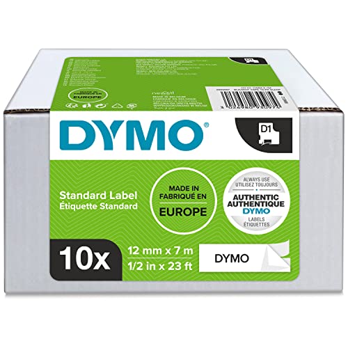 Dymo Authentic D1 Étiquettes Autocollantes, Impression En Noir Sur Fond Blanc, 12 Mm X 7 M, Pour Imprimantes D'Étiquettes Labelmanager, 10 Rouleaux