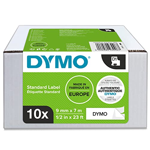 Dymo D1 Étiquettes Autocollantes Authentiques - Rouleau De 9 Mm X 7 M - Impression En Noir Sur Fond Blanc - Pour Étiqueteuses Labelmanager - 10 Étique
