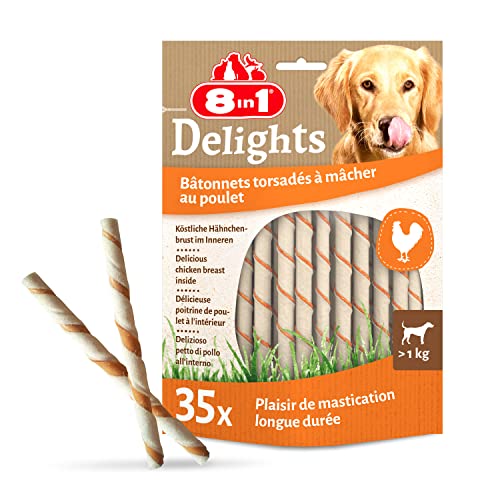 8In1 Delights Twisted Sticks - Sticks Torsadés À Mâcher Garnis De Poulet Pour Chien - 35 Pièces