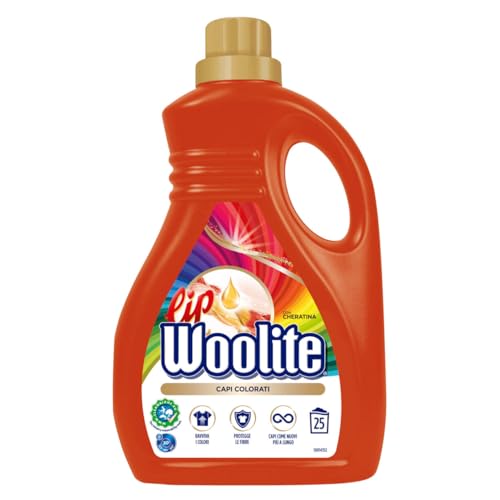 Lip Woolite Detersivo Lavatrice Capi Colorati 25 Lavaggi, 1 Flacone Da 1500 Ml Di Detersivo Lavatrice Liquido Capi Colorati Con Cheratina