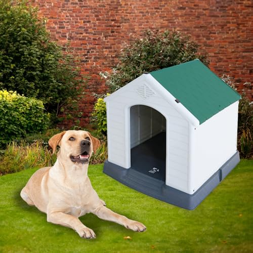 Safety Pet Cuccia Per Cani Bungalow, Bianca E Verde, Materiali Di Alta Qualità, Per Interno Ed Esterno Misura 87,7X78,5X81,5Cm