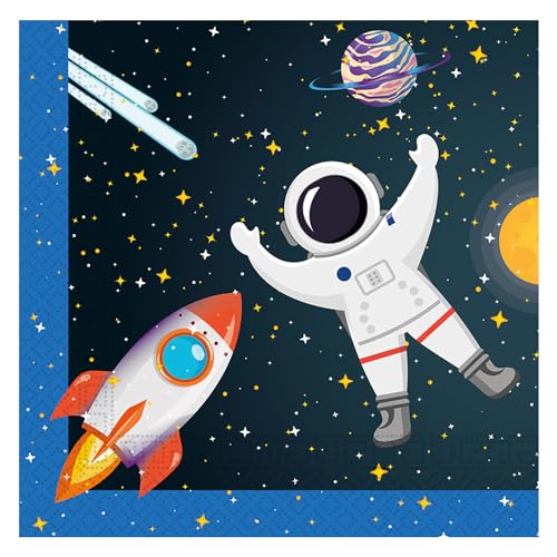 Procos- Tovaglioli Carta Fsc Razzo Pianeti Astronauta Rocket Space Party (33X33Cm, Doppio Velo), 20 Pezzi, Multicolore, 93736