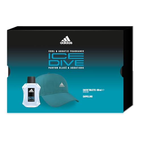 Adidas, Confezione Regalo Ice Dive, Eau De Toilette Uomo 100 Ml E Cappello Uomo Da Baseball Turchese