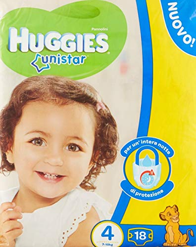 4 X Huggies Unistar Pannolini, Taglia 4 (7-14 Kg), 1 Pacco Da 18 Pannolini, 18 Pezzi