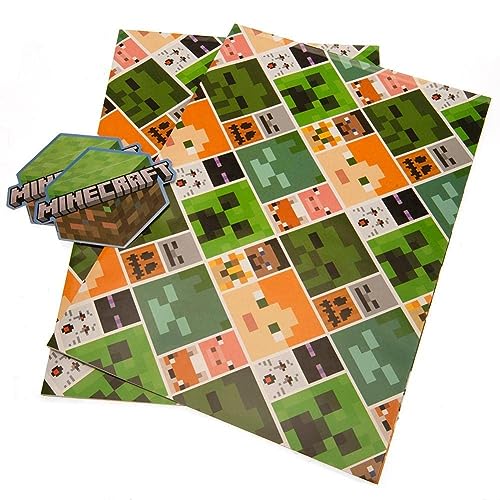 Danilo: Carta Regalo Ufficiale Minecraft, 2 Fogli E 2 Etichette, Carta Regalo Per Regali, Carta Da Regalo Riciclabile Con Licenza Ufficiale Minecraft