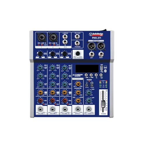 Audiodesign Pro Mixer Audio Professionale, Console Con 4 Canali, Bluetooth, 24 Effetti Dsp