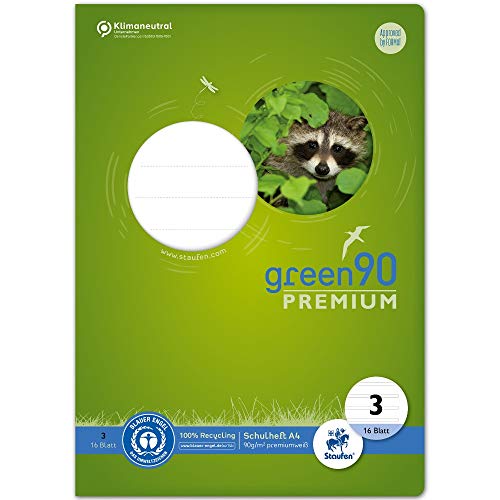 Staufen 040782003 – Quaderno Verde Rigato 3, Din A4, 16 Fogli, 90 G/M², 21 Righe Doppie, 1 Pezzo.