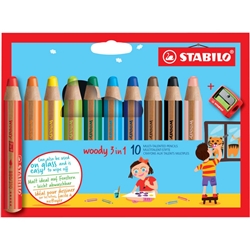 Matite colorate Stabilo Woody 3 in 1-punta larga-conf. 10+1 temperino