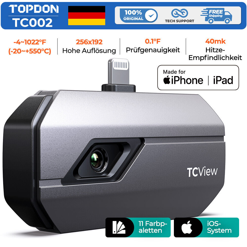TOPDON TC002 Caméra thermographique Thermographie IR Thermomètre IOS 40mK IPHONE