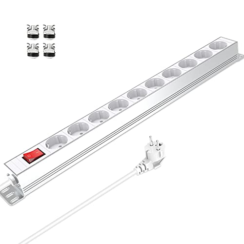 Ciabatta Elettrica 10 Prese Con Protezione Da Sovratensione, Presa Multipla 10 Prese, 16 A, 3680 W, Per Cucina, Ufficio, Officina, Cavo 1,8 M