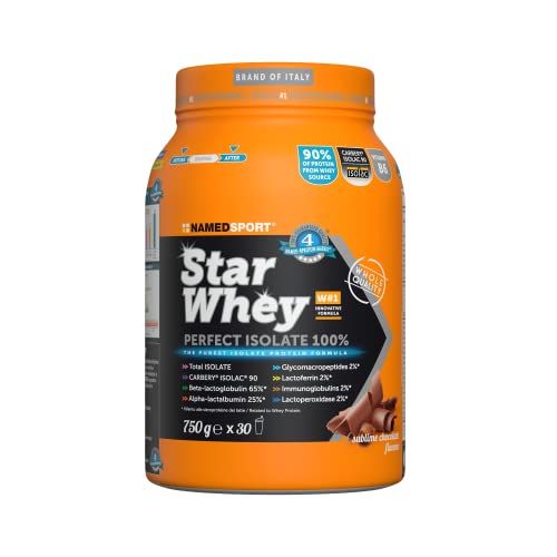 Namedsport Star Whey Isolate Chocolate 750 G - 100% Proteine Del Siero Del Latte Isolate Di Purissima Qualità Carbery® Isolac 90, Gusto Cioccolato