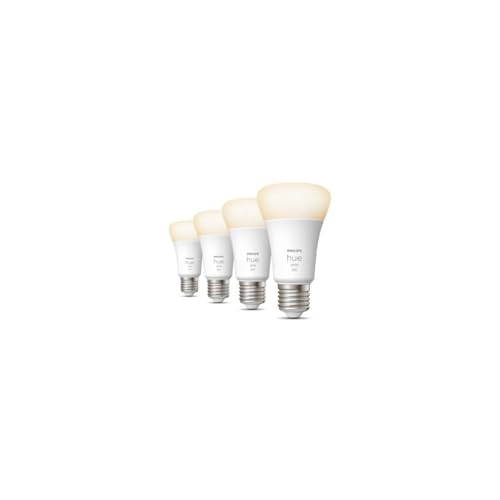 Philips Hue White 4 Lampadine Led Smart, Con Bluetooth, Attacco E27, 9 W, Dimmerabili, 800 Lumen, Luce Bianca Calda, Bianco