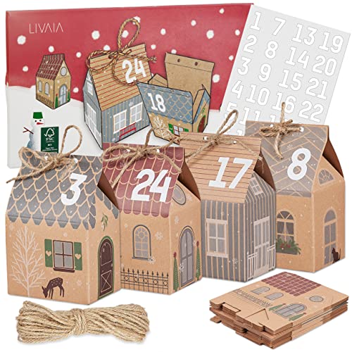 Livaia Calendario Dell’Avvento 2024 Da Riempire - Calendario Fai Da Te Con Scatoline Regalo E Adesivi Festivi - Perfetto Per Regali Di Natale E Person