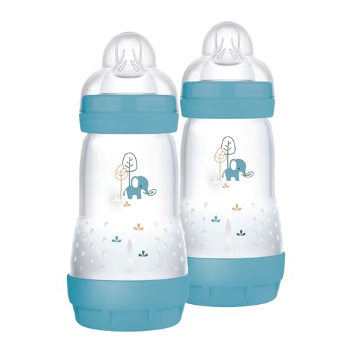 Mam Biberon Easy Start Anticoliche, Set Di 2 Biberon Per Bambini Di 2-4 Mesi, 260 Ml Con Tettarella Flusso 2 Per 2+ Mesi In Silicone Skinsoft, Bio-Cir