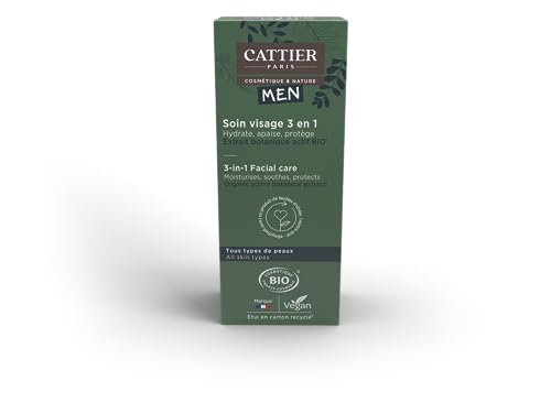 Cattier Men - Cura Viso Uomo 3 In 1 Bio - Tutti I Tipi Di Pelle, 50 Ml